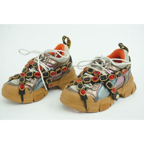 Gucci Flashtrek Jewel Sega Sneakers Size 35 $1725 Jem Metallic Leather Mesh NIB - Picture 11 of 12